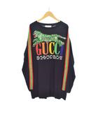 グッチ GUCCI タイガー スパンコール装飾 ロゴプリント Tシャツ 長袖 ロンT M 黒 ブラック 479477 ☆AA★