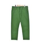 グッチ GUCCI GGジャガード 総柄 ロゴレザーワッペン デニムパンツ ジーンズ 34 緑 グリーン 623953 ☆AA★