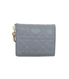 ディオール Dior Lady Dior Gardenia レディディオール ガーデニア ウォレット ミニ カナージュ 二つ折り財布 水色 ライトブルー ☆AA★