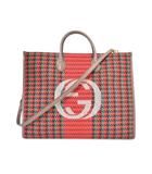 グッチ GUCCI インターロキングG ハウンドトゥース ツイード トートバッグ ショルダーバッグ 赤 レッド 644994 ☆AA★
