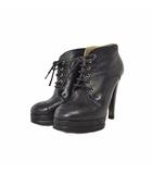 シャネル CHANEL ショートブーツ ブーティー ハイヒール ココマーク レザー 35 黒 ブラック ☆AA★