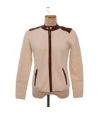 ラルフローレン RALPH LAUREN ジップアップニット セーター 長袖 ノーカラー 切替 ロゴボタン 無地 茶 ブラウン 白 ホワイト M 200861852001