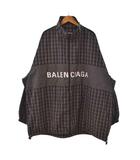 バレンシアガ BALENCIAGA 19SS ポプリンチェック トラックジャケット ロゴ刺繍 チェック柄 ブルゾン ハイネック 44 黒 ブラック 白 ホワイト JP57 2018 00181