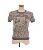 エルメス HERMES JUNGLE LOVE ジャングルラブ ニット セーター 半袖 クルーネック プルオーバー カシミヤ シルク アニマル柄 総柄 34 灰色 グレー 白 ホワイト