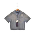 プラダ PRADA デニムボーリングシャツ ブリーチ ロゴパッチ 半袖 XS 水色 ライトブルー インディゴ GEC068
