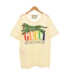 グッチ GUCCI スパンコール タイガー ロゴ プリント Tシャツ 半袖 M ベージュ 492347 X9Y36