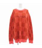 ピーエスポールスミス PS Paul Smith コットンニット セーター 長袖 クルーネック プルオーバー ブロックチェック スマイル刺繍 L オレンジ /GV