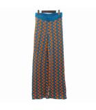  ヴァトカ vatka vatka パンツ ニット ブロックチェック柄 フレア ブーツカット XS/S 水色 オレンジ ■GY45