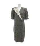 ミラショーン mila schon シャツワンピース ウール 44 グレー ヴィンテージ ダブルブレスト Vネック 半袖 レース ひざ丈 /JS ■GY14
