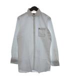 バーバリーブラックレーベル BURBERRY BLACK LABEL シャツ ワイシャツ 長袖 ストライプ ロゴ 刺繍 39 白 ホワイト ■GY14