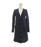 キャピタル kapital カーディガン ロング 水玉 ドット柄 麻 リネン混 Vネック S 紺 ネイビー