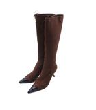 プラダ PRADA ロング ブーツ レザー スタッズ リボン 36.5 ブラウン