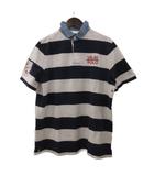 ポロ ラルフローレン POLO RALPH LAUREN ラガーシャツ ボーダー 半袖 衿切替 ワッペン コットン L 白 ホワイト 黒 ブラック