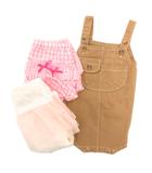 ベベ bebe 3点セット パンツ ロンパース S チェック柄 フリル ピンク 白 ホワイト ベージュ /AE ■GY14