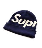 ビーニー 帽子 ビッグロゴ ニット カシミヤ混 紺 ネイビー 白 ホワイト /AK20 ■SH