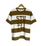ステューシー STUSSY ボーダー プリントTシャツ 半袖 カットソー クルーネック M ベージュ ホワイト
