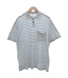  グリジオペルラ GRIGIO PERLA ポロシャツ 鹿の子 ボーダー 半袖 リネン混 L 白 ホワイト 青 ブルー /NU ■GY43