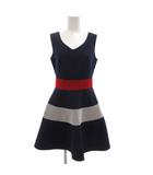 ギルドプライム GUILD PRIME ノースリーブワンピース メッシュ切替 フレア ひざ丈 36 Vネック 紺 ネイビー /GV ■GY43