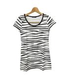美品 ゼブラ柄 Tシャツ カットソー チュニック 半袖 38 白 ホワイト 黒 ブラック