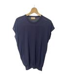 ランバン LANVIN シルク ノースリーブ ニット カットソー 肩ボタン XS 紺 ネイビー