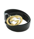 グッチ GUCCI オールドグッチ ヴィンテージ ベルト レザー インターロッキングG GGロゴ バックル ゴールド金具 75-30 黒 ブラック /XZ ■OH ■GY19