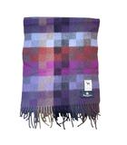 アクアスキュータム AQUASCUTUM 美品 チェック マフラー ストール ウール アンゴラ混 フリンジ パープル レッド グレー マルチカラー