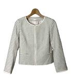 クミキョク 組曲 KUMIKYOKU ボーダー ツイードジャケット ノーカラージャケット 1 白 ホワイト 紺 ネイビー ■GY43