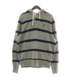 ポロ ラルフローレン POLO RALPH LAUREN パーカー スウェット 長袖 裏起毛 プルオーバー ボーダー柄 総柄 ロゴ 刺繍 M グレー 紺 ネイビー /XZ ■GY44