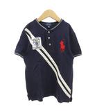ポロ ラルフローレン POLO RALPH LAUREN ヘンリーネックTシャツ 半袖 鹿の子 ビックポニー刺繍 ライン 男の子 7 ネイビー ■GY14