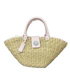 サマンサタバサ Samantha Thavasa レザー ビジュー装飾 カゴバッグ ハンドバッグ ベージュ ピンク ■GY14