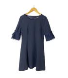 ユニバーバル ミューズ UNIVERVAL MUSE フレアワンピース レース リボン 半袖 ひざ丈 ネイビー ■GY43