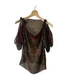 ラルフローレン RALPH LAUREN オープンショルダーブラウス シルク スタッズ 半袖 M ボルドー ■GY43