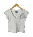 Vネック Tシャツ カットソー ロゴ刺繍 半袖 S ライトグレー ■GY43