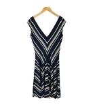 ラルフローレン RALPH LAUREN 総柄 ノースリーブワンピース ひざ丈 S ブルー ホワイト ■GY43