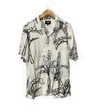 ステューシー STUSSY オープンカラーシャツ 総柄 半袖 レーヨン S ホワイト