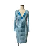 ダイアンフォンファステンバーグ DIANE von FURSTENBERG シルクワンピース ひざ丈 総柄 長袖 4 スカイブルー ■GY99