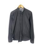 Slim-Fit シャツ カジュアル ボタンダウン 総柄 歯車柄 長袖 L ブラック