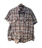 オールドネイビー OLD NAVY チェックシャツ 半袖 古着 ビッグサイズ XXL ベージュ ■GY06