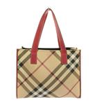 バーバリー ロンドン BURBERRY LONDON トートバッグ ハンドバッグ PVCレザー チェック柄 ベージュ 赤 レッド /YT