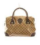 グッチ GUCCI GGクリスタル クレスト ボストンバッグ ハンドバッグ PVC レザー ベージュ ダークブラウン 181496 /YM20 ■OH