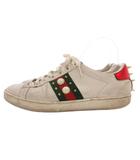 グッチ GUCCI シェリーライン スニーカー シューズ パール スタッズ 38 白 ホワイト 赤 レッド 緑 グリーン /SX ■IB0101