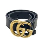 グッチ GUCCI ダブルGバックル レザーベルト はとめ 85-34 414516 ブラック ゴールド ☆AA★
