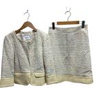 クレージュ courreges ツイードスーツ セットアップ ノーカラージャケット スカート レザー切り替え 38 ピンク ベージュ系