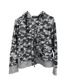 ダブルジップアップパーカー 総柄 ブラック グレー系 サイズ36 S相当 綿100