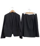 スカートスーツ フック留ノーカラージャケット 薄手 ブラック サイズ46 XXL相当