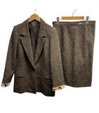 レオナール LEONARD ツイードセットアップ スカートスーツ上下  袖花柄 42 73-97 ブラウン