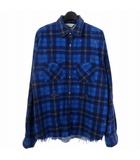 アンユーズド UNUSED 19AW damage check nel shirt ダメージ加工 オーバーサイズ チェックシャツ 長袖 4 青 ブルー US1692