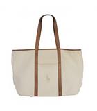 レザー キャンバス トートバッグ ポニー刺繍 アイボリー ブラウン 茶 0200014406