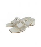 ロジェヴィヴィエ ROGER VIVIER PVC×レザー スクエアバックル ミュール サンダル 36.5 白 ホワイト