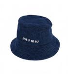 ミュウミュウ miumiu ロゴ刺繍 デニム バケットハット S インディゴ 青 ブルー P101 2022 25689 5HC196 2F3W